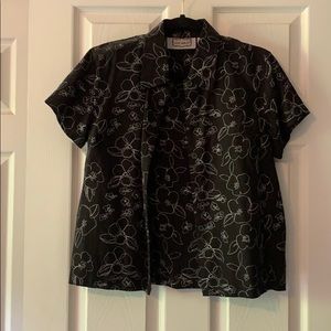 Ladies black with white floral stitch detail top